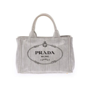 Prada Canapa Gray Canvas Tote Bag Strap B